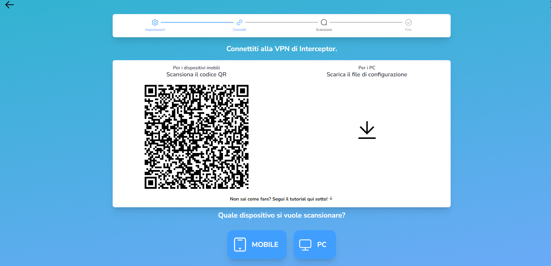 Interceptor da remoto: scansione del QRCode