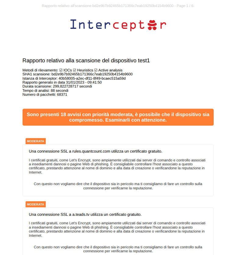 Interceptor: esempio di report